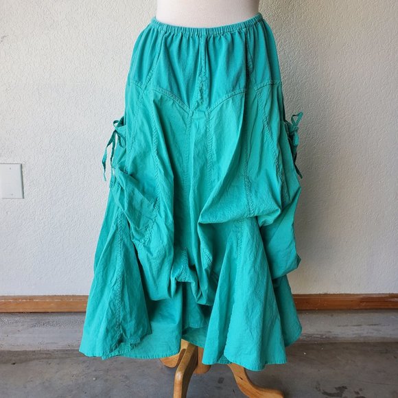 Vintage Dresses & Skirts - Vintage 80s 90s Blue Turquoise Parachute Skirt Cotton Spandex Zachi Punk S Small